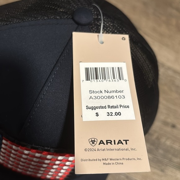 Ariat Richardson Original Trucker Hat,Basketweave American Flag,snapback cap/hat - Picture 8 of 10